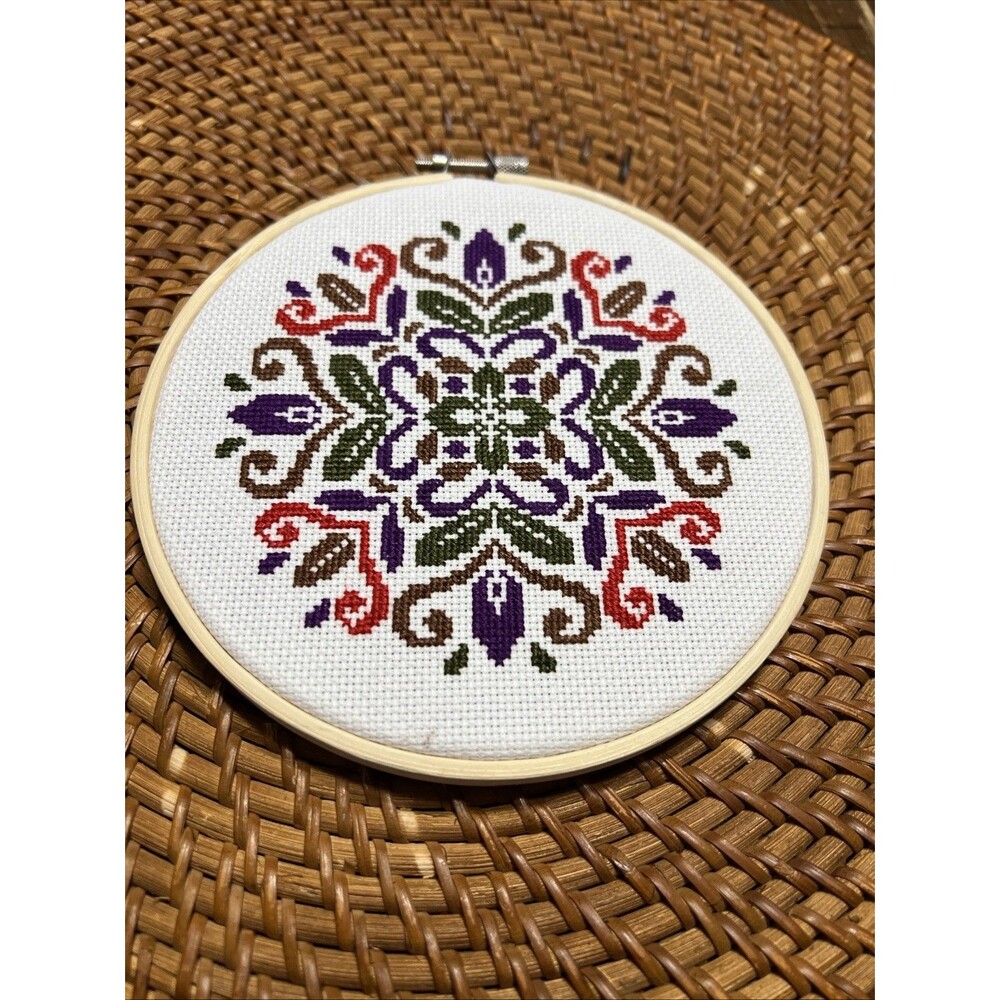 Vintage Finished Cross Stitch With Design 6” Frame Finished Back Country Core